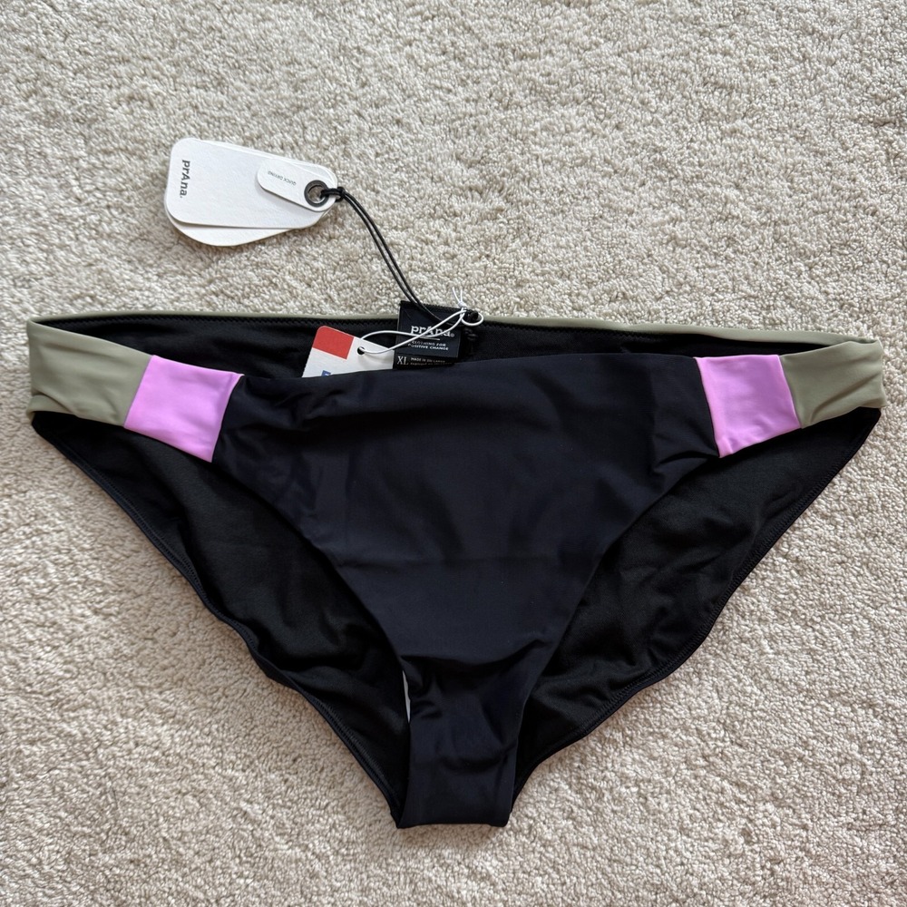prAna Women Tulum Bikini Bottom Black Color Block Sz XL MSRP$60